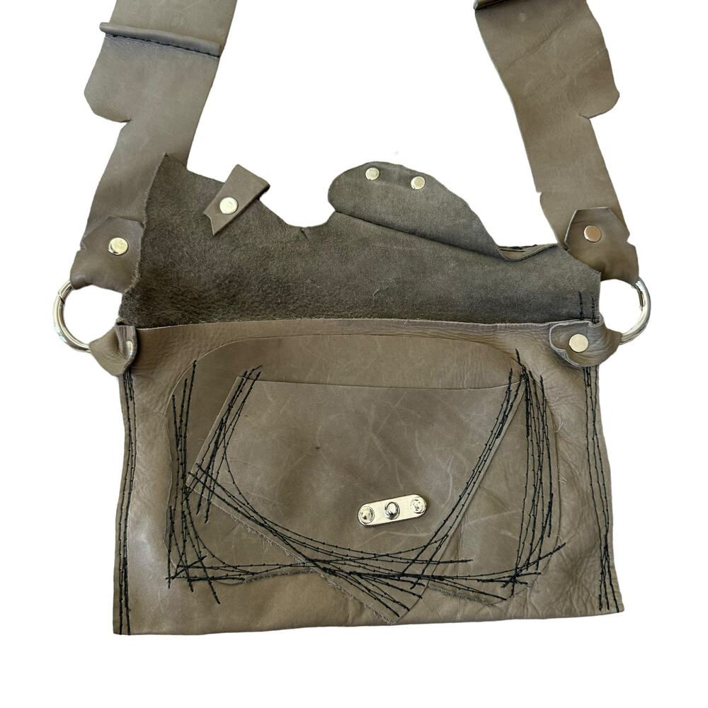 Boutique Mini Leather Crossbody Bag Brown Gray - Picture 6 of 11